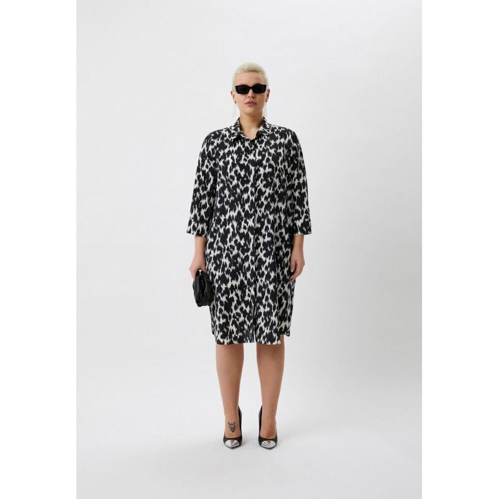 NWT Marina Rinaldi Black White Shirt Dress US 20 Mobwife Neutral Quiet Luxury